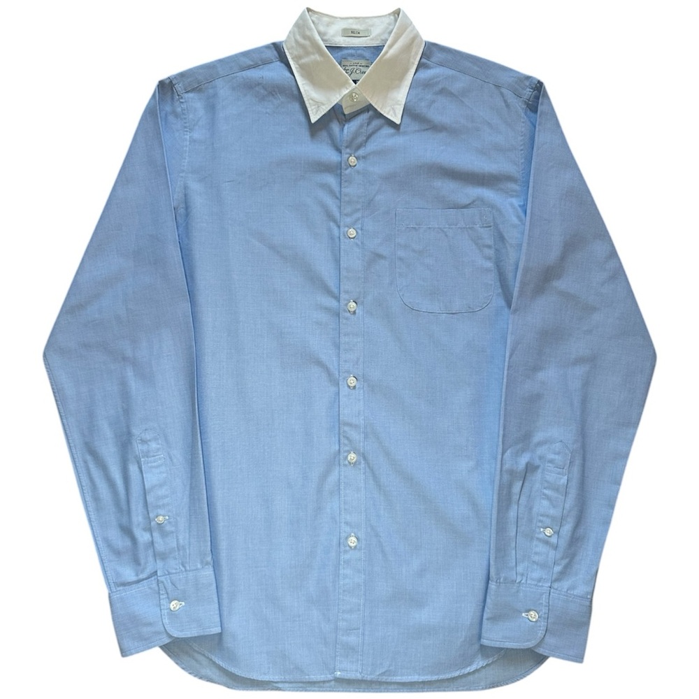 J. Crew Men's Blue Dress Shirt Long Sleeve Button Up Cotton Oxford Size Medium